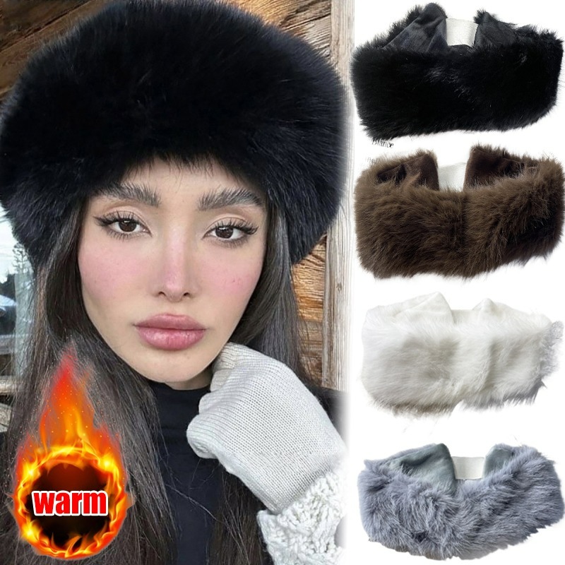 Wide Band Fur Headband Winter  - Fleece Ear Warmer Band avaliação e preço