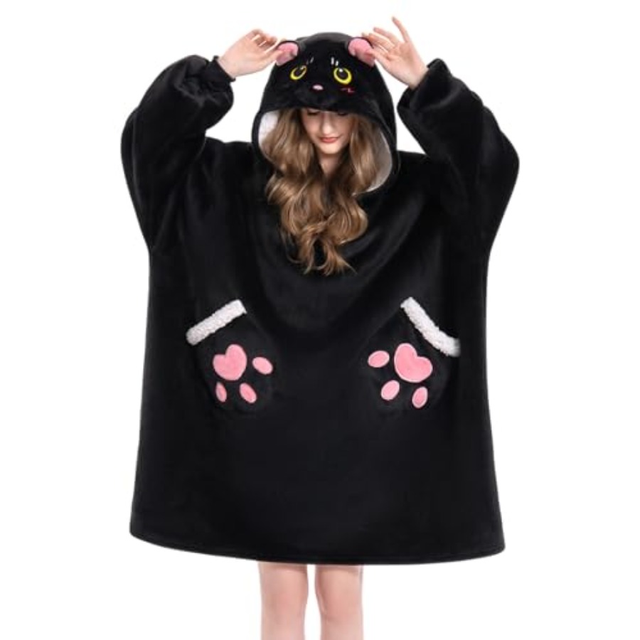 OLAOLA Black Cat Wearable Blan - Sherpa Hoodie Fleece avaliação e preço