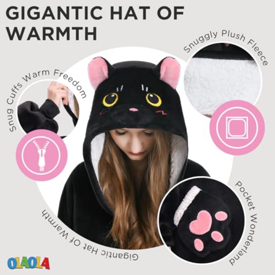 OLAOLA Black Cat Wearable Blan - Sherpa Hoodie Fleece avaliação e preço