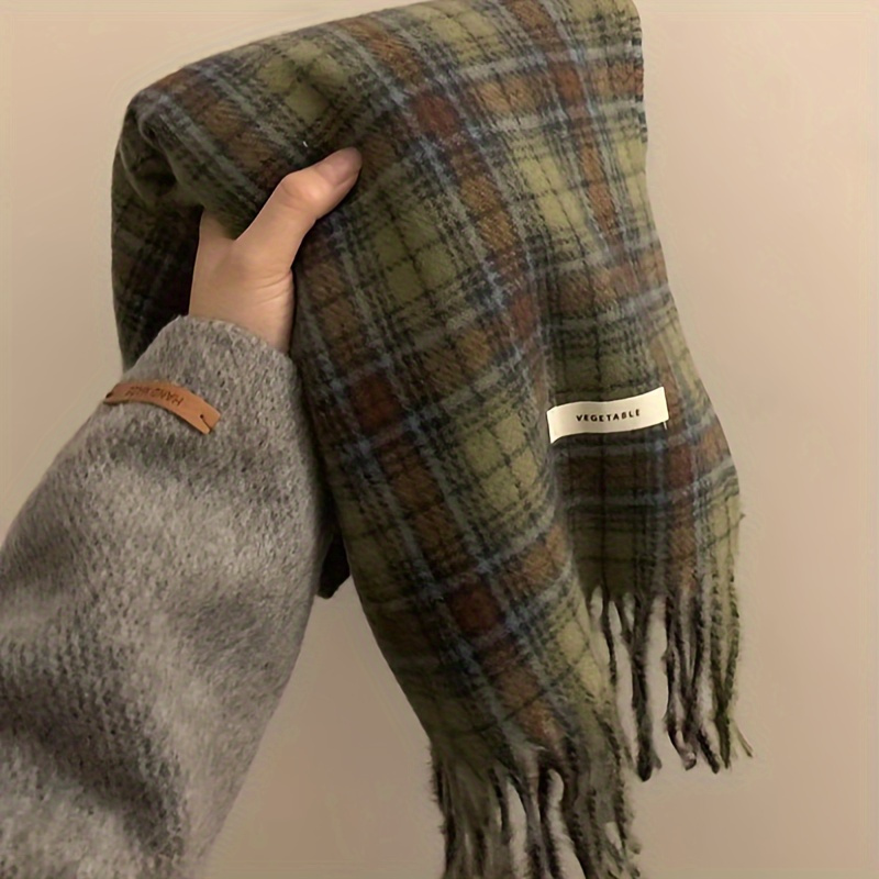 Vintage Green Plaid Tassel Sca - Shawl Wrap Winter avaliação e preço
