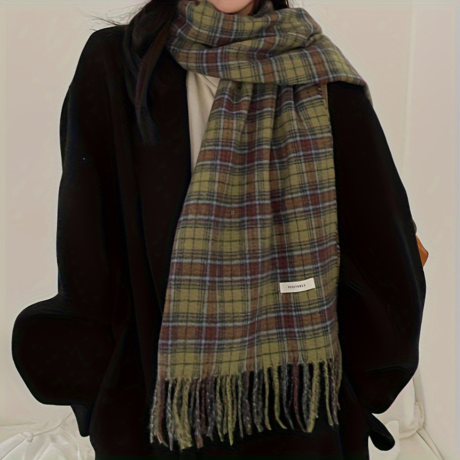 Vintage Green Plaid Tassel Sca - Shawl Wrap Winter avaliação e preço