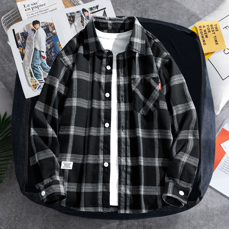 2025 Plaid shirt men's long-sl - Flannel Shirt Lined avaliação e preço