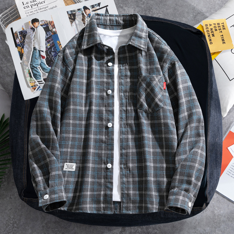 2025 Plaid shirt men's long-sl - Flannel Shirt Lined avaliação e preço