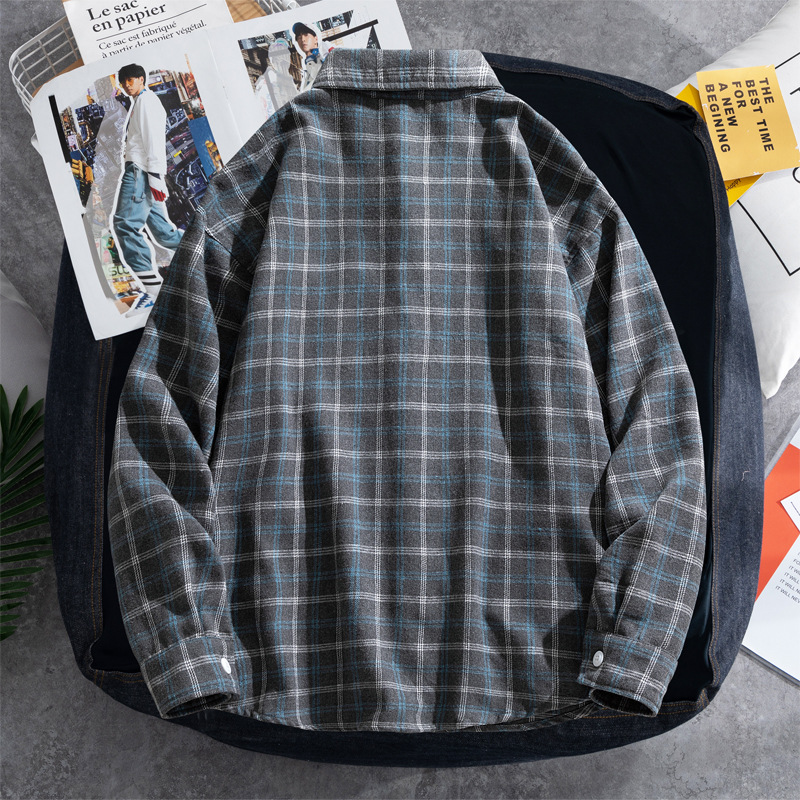 2025 Plaid shirt men's long-sl - Flannel Shirt Lined avaliação e preço