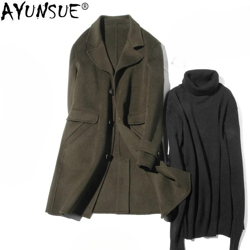 AYUNSUE 100% Wool Coat Men Aut - Wool Coat Peacoat avaliação e preço