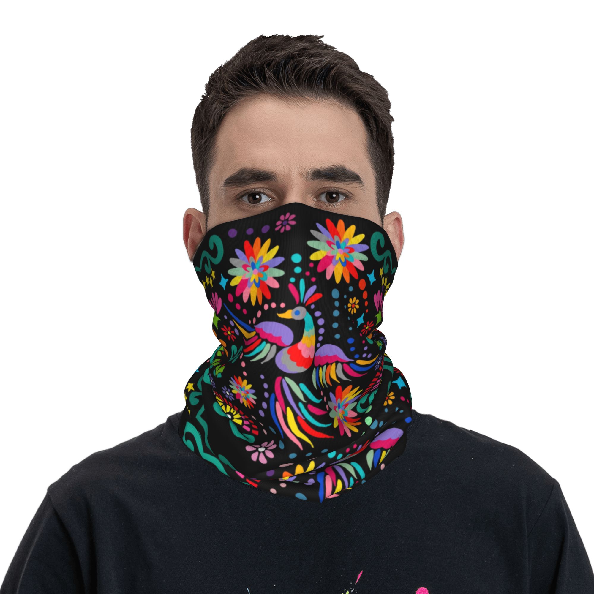 Custom Mexican Floral Flower T - Neck Gaiter Fleece avaliação e preço