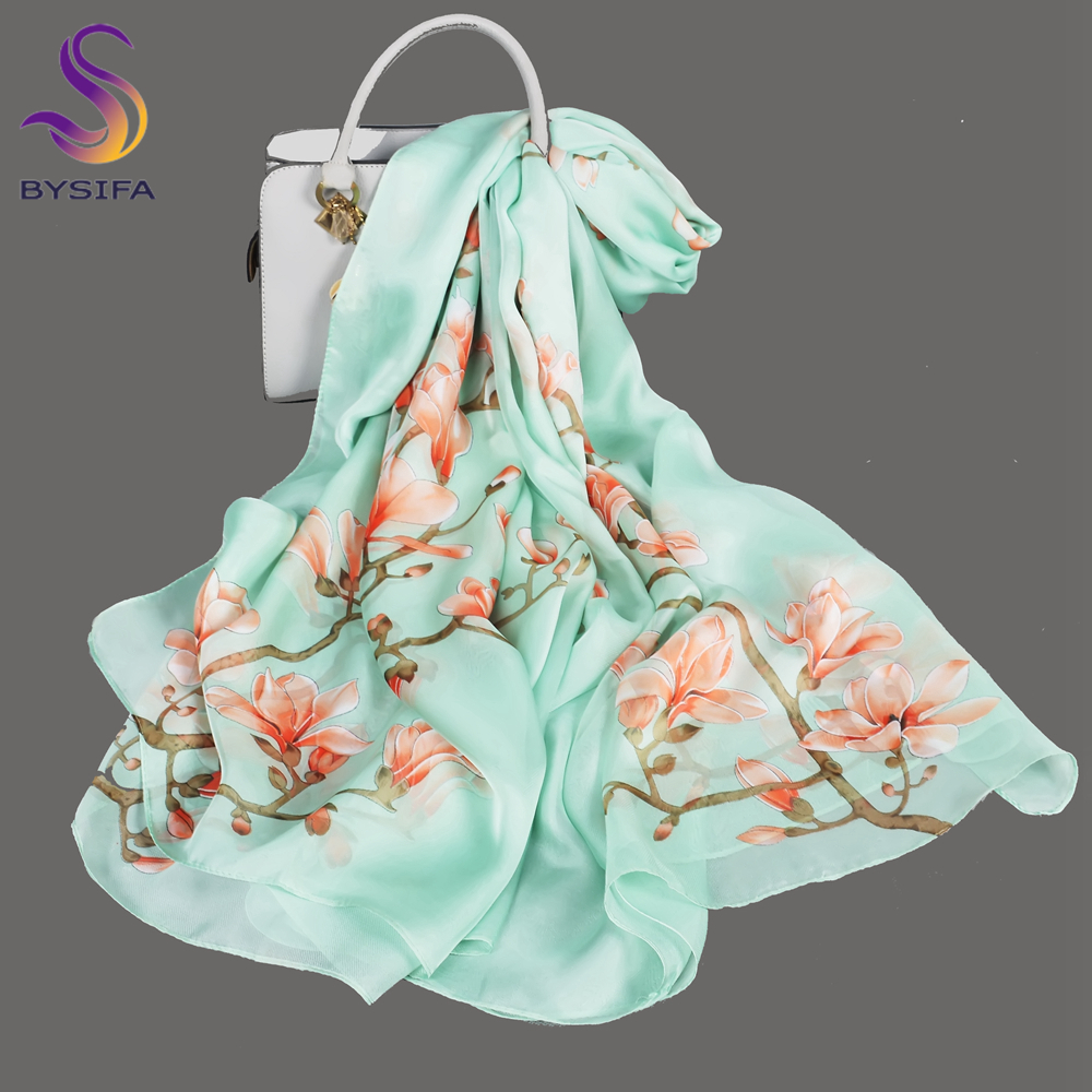 BYSIFA| Light Green Silk Scarf - Shawl Wrap Winter avaliação e preço