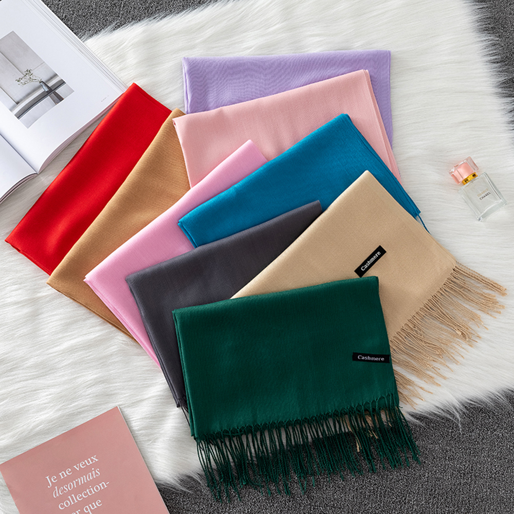 Women Solid Scarf Cashmere Fee - Cashmere Pashmina Wrap avaliação e preço