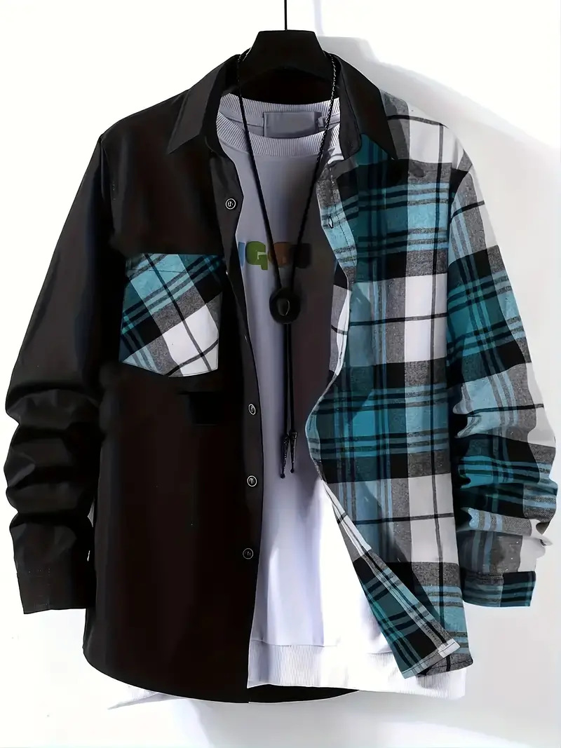 Spring and Autumn Men's Casual - Flannel Shirt Lined avaliação e preço