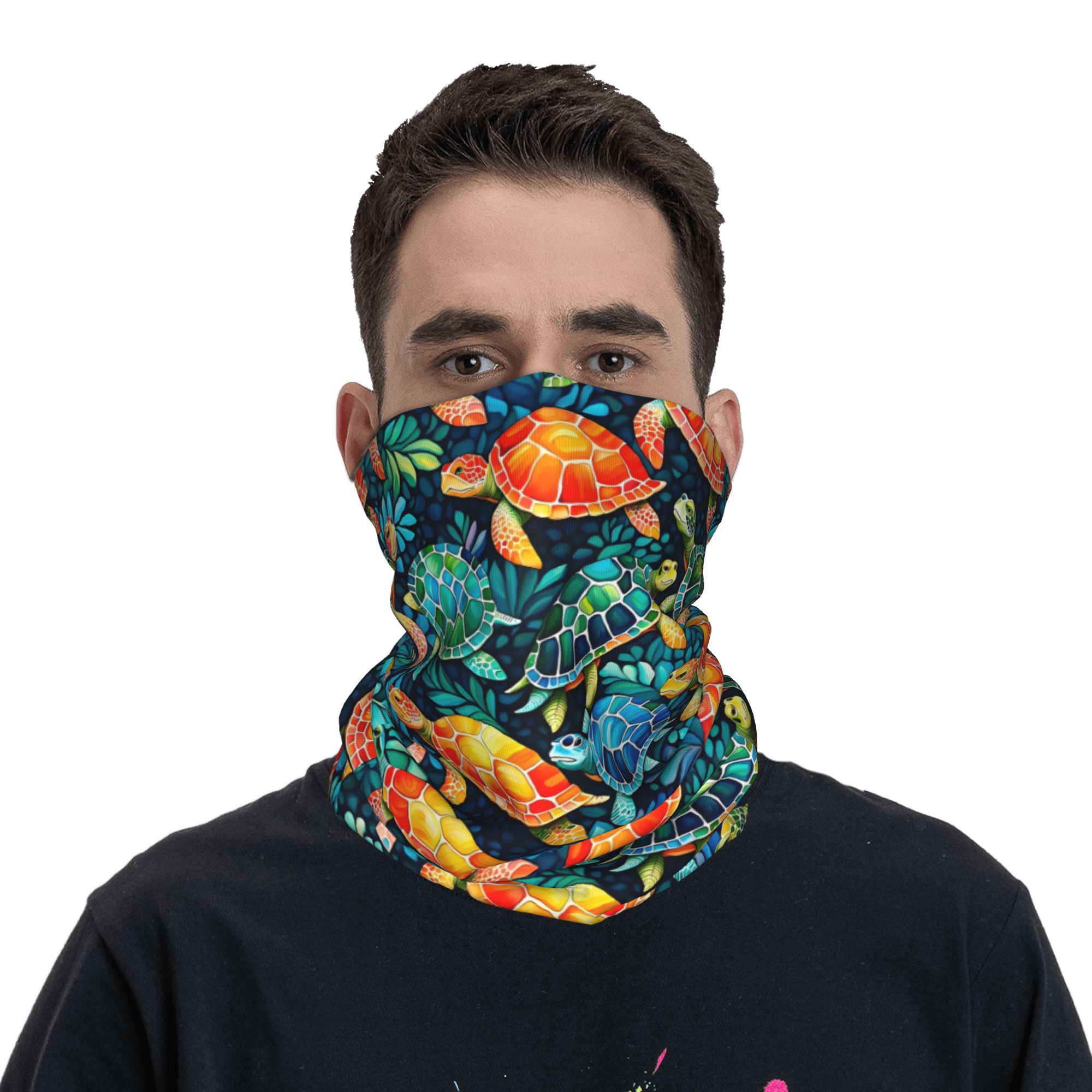 Custom Funny Colorful Sea Turt - Neck Gaiter Fleece avaliação e preço