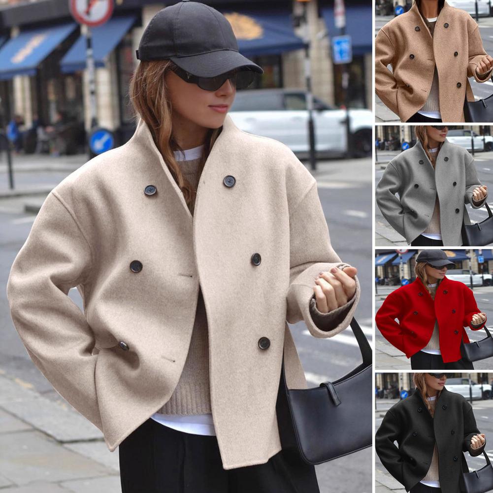 Women's Winter Cropped Wool Co - Wool Coat Peacoat avaliação e preço