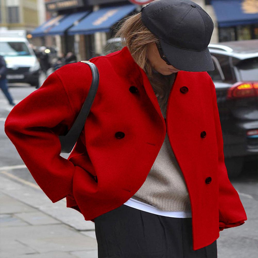 Women's Winter Cropped Wool Co - Wool Coat Peacoat avaliação e preço