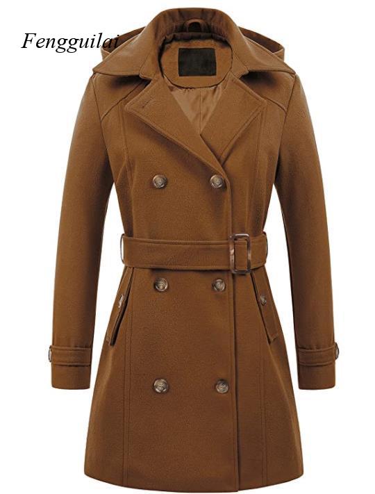 Women's Black Hooded Double Br - Wool Coat Peacoat avaliação e preço