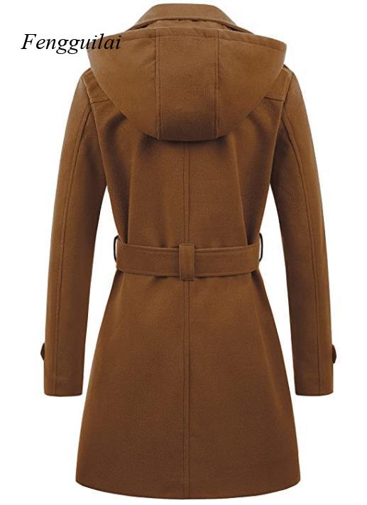 Women's Black Hooded Double Br - Wool Coat Peacoat avaliação e preço