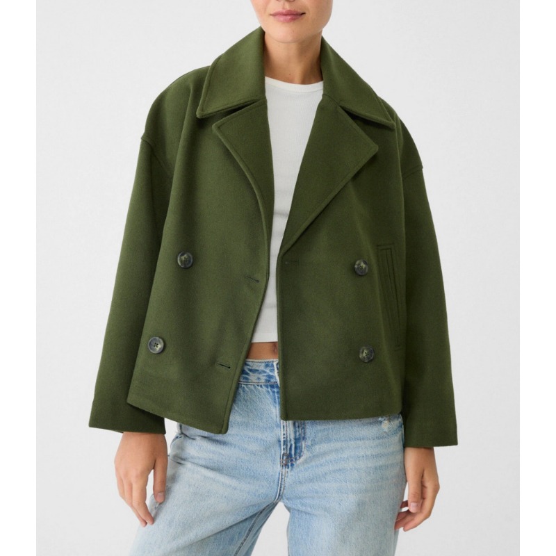 Women's Oversized Double Breas - Wool Coat Peacoat avaliação e preço