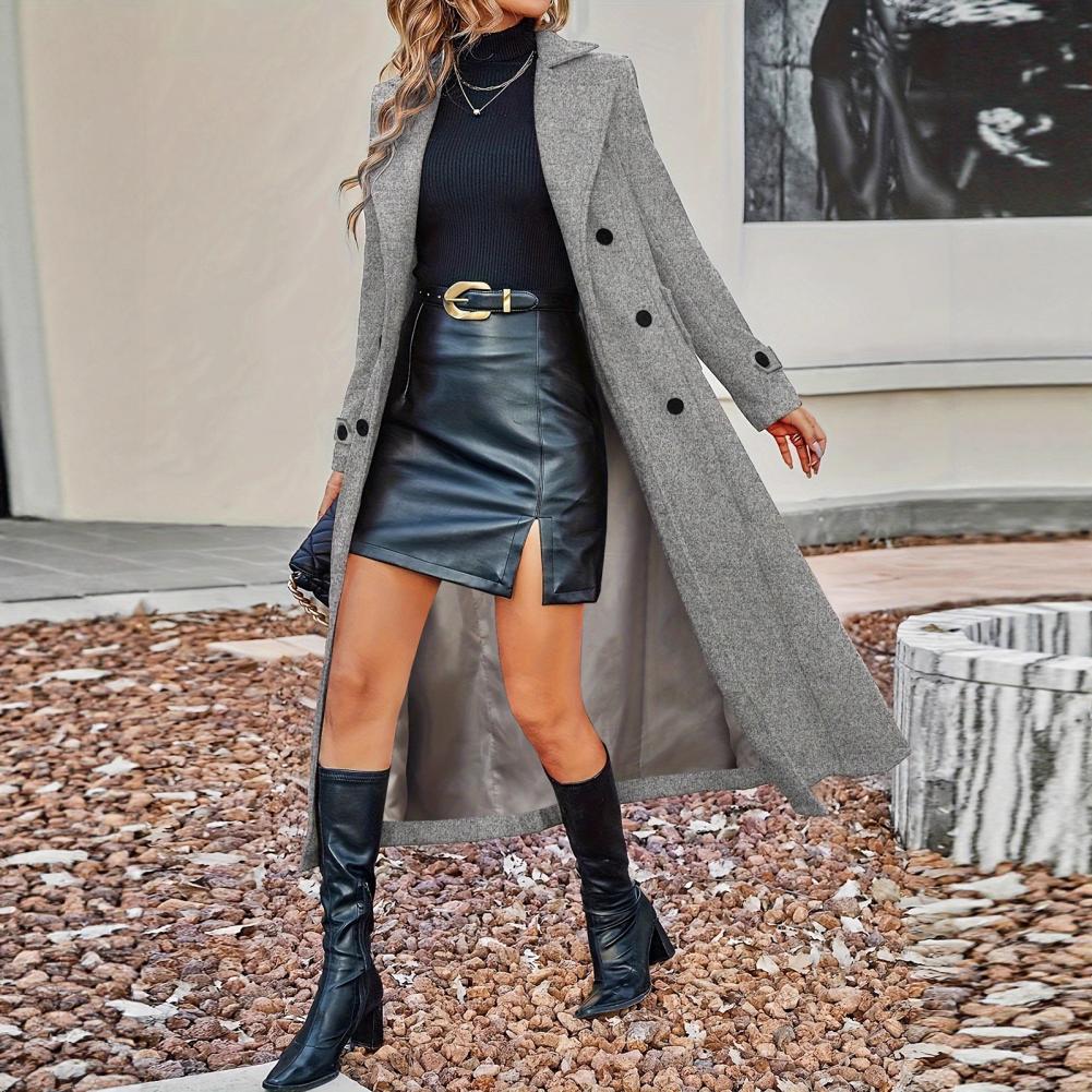 Autumn Coat Women's Long Wool  - Wool Coat Peacoat avaliação e preço